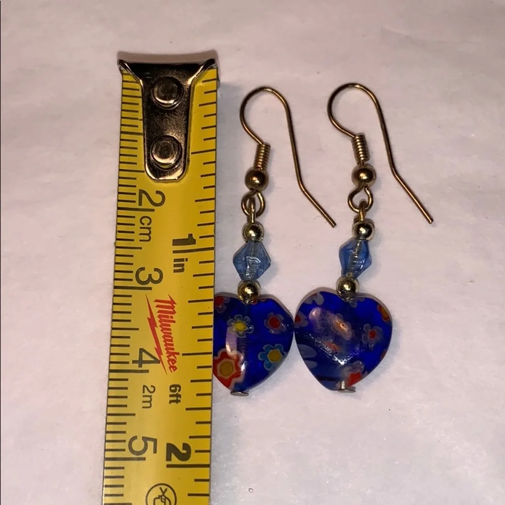 Murano glass heart shaped earrings wonderful boho - Picture 6 of 7